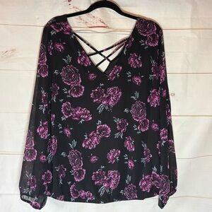 Torrid Black and Purple Floral Blouse
